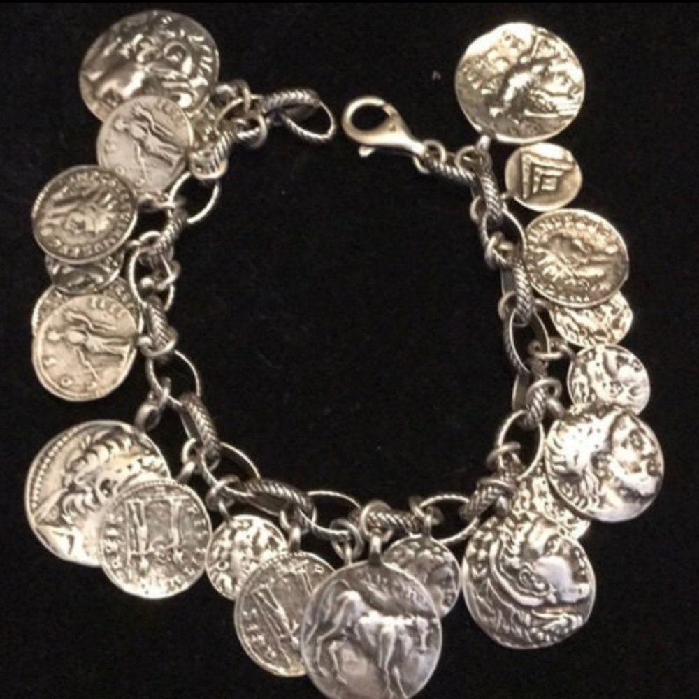 Silpada Rare Vintage Solid Weighty Sterling Silver Roman Coin Cha-Cha Bracelet